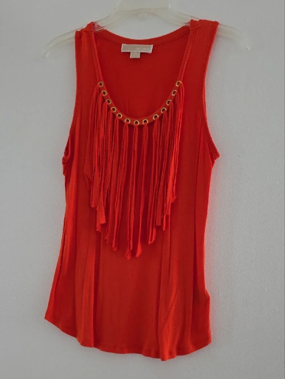 Michael Kors Orange Fringe Tank Top with Gold Grommet Detail